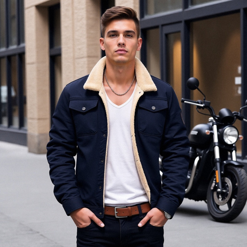 Cristobal | Chaqueta Militar Hombre Forro Borreguito Bolsillos