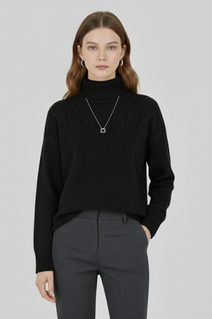 Mireia | Jersey de Punto con Cuello Alto Mujer Trenzas Oversize
