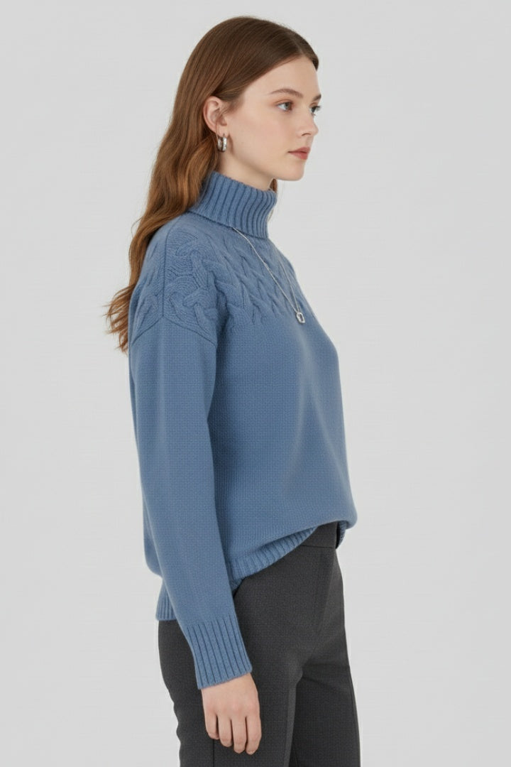 Mireia | Jersey de Punto con Cuello Alto Mujer Trenzas Oversize