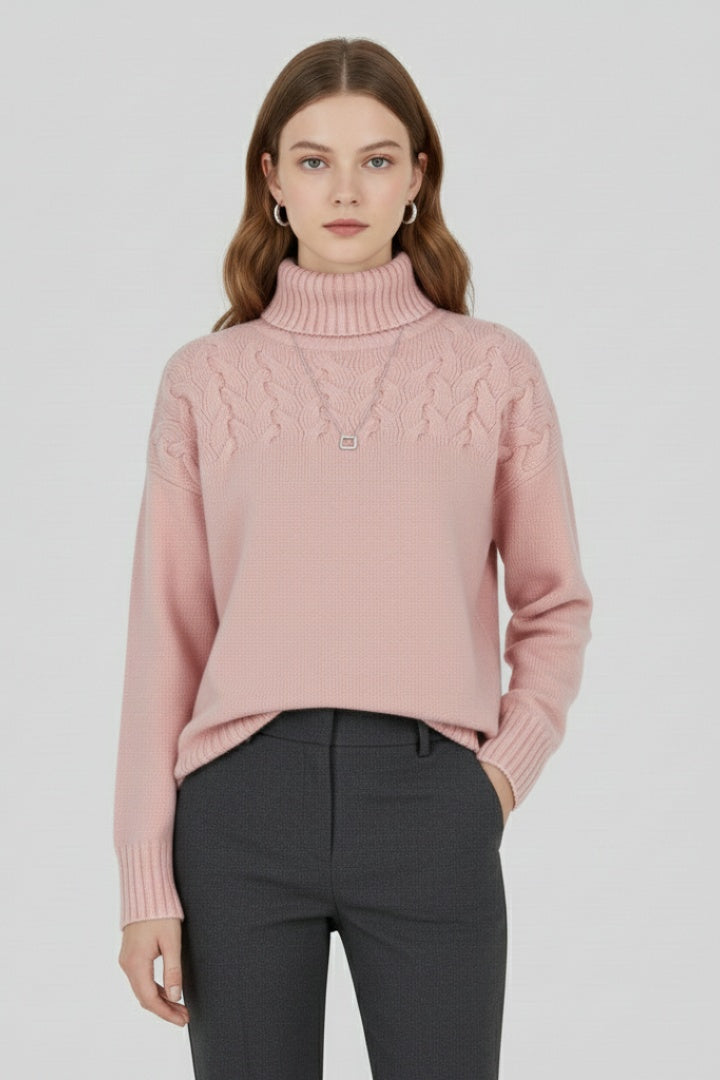 Mireia | Jersey de Punto con Cuello Alto Mujer Trenzas Oversize