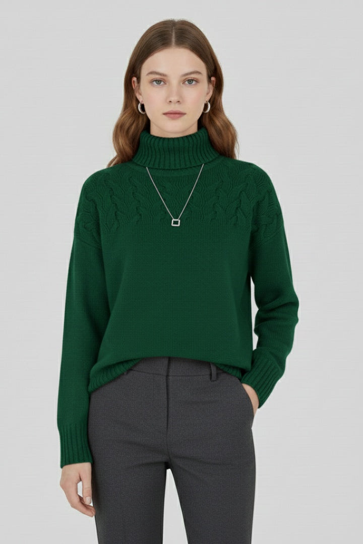 Mireia | Jersey de Punto con Cuello Alto Mujer Trenzas Oversize