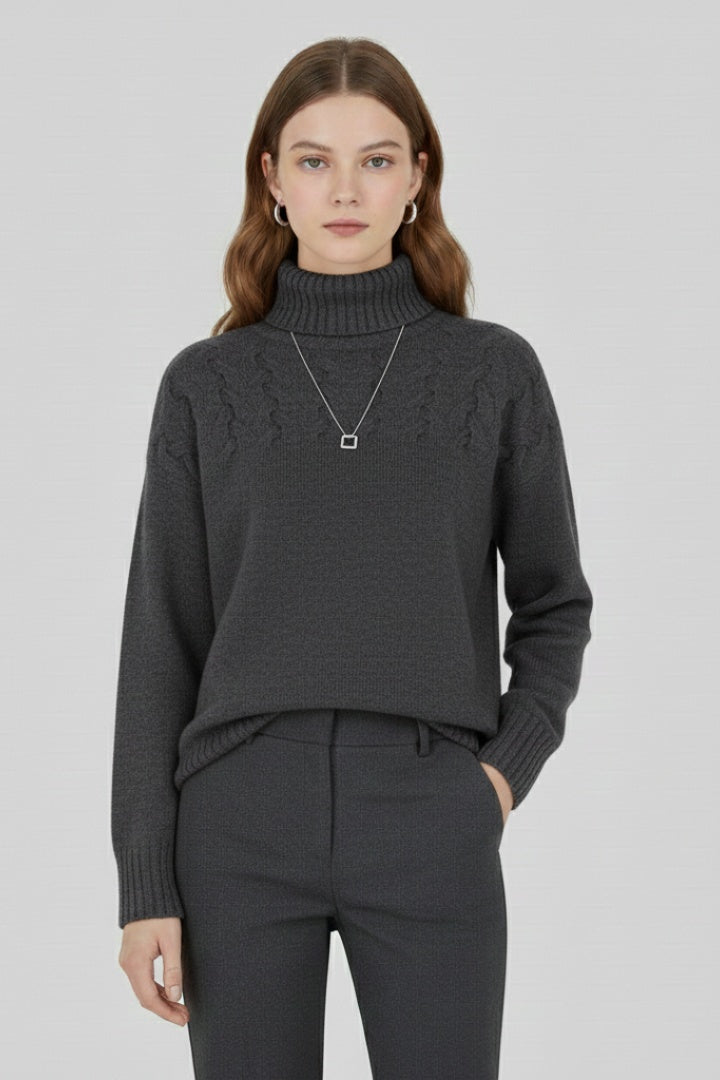 Mireia | Jersey de Punto con Cuello Alto Mujer Trenzas Oversize