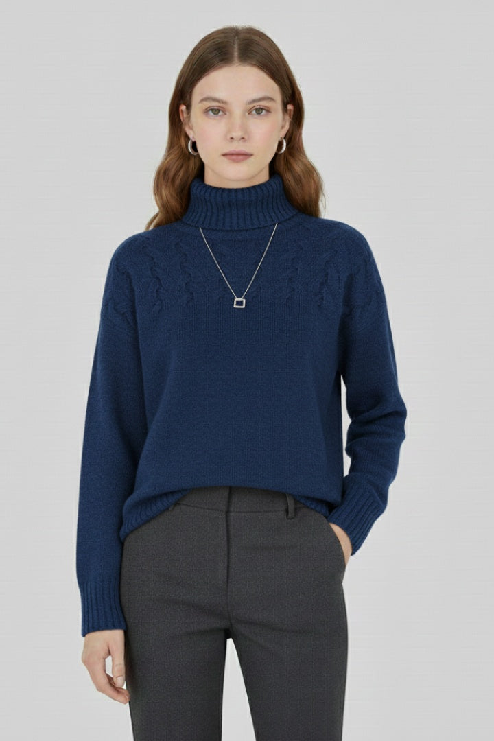 Mireia | Jersey de Punto con Cuello Alto Mujer Trenzas Oversize