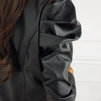 Ainhoa | Chaqueta Biker de Cuero Corta Mujer Manga Abullonada
