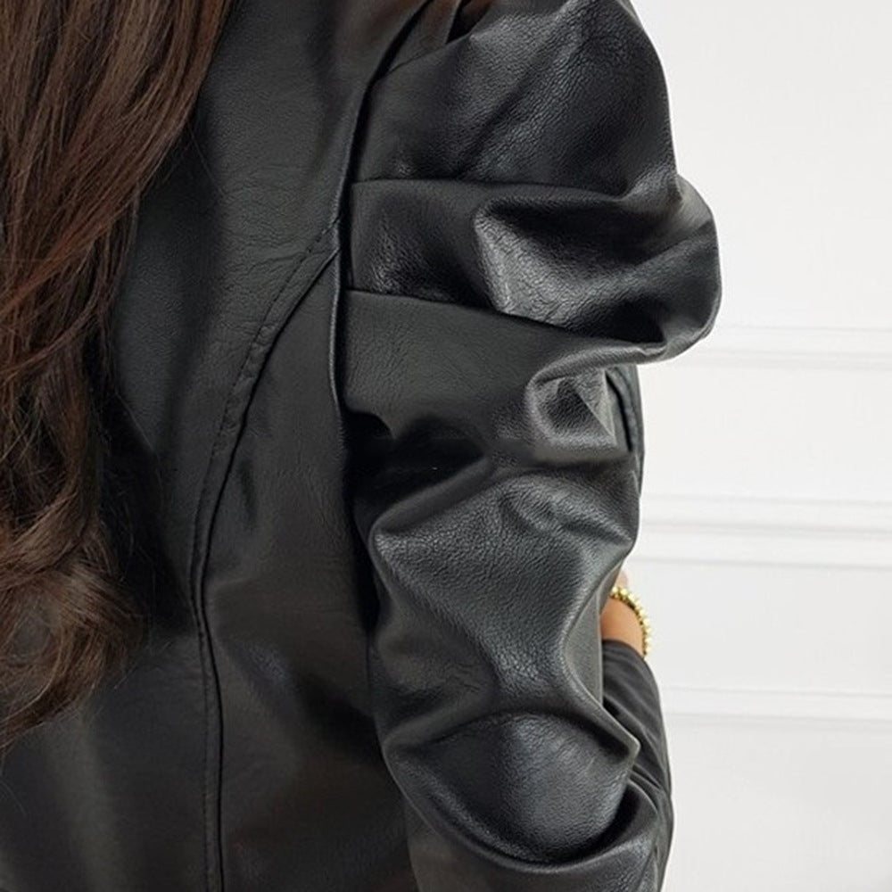 Ainhoa | Chaqueta Biker de Cuero Corta Mujer Manga Abullonada