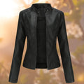 Amaya | Chaqueta Motera Mujer de Polipiel Slim Fit Cuello Mao