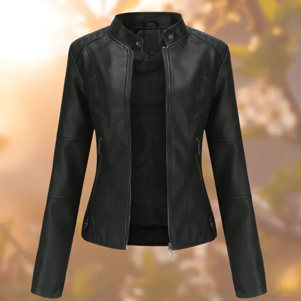 Amaya | Chaqueta Motera Mujer de Polipiel Slim Fit Cuello Mao