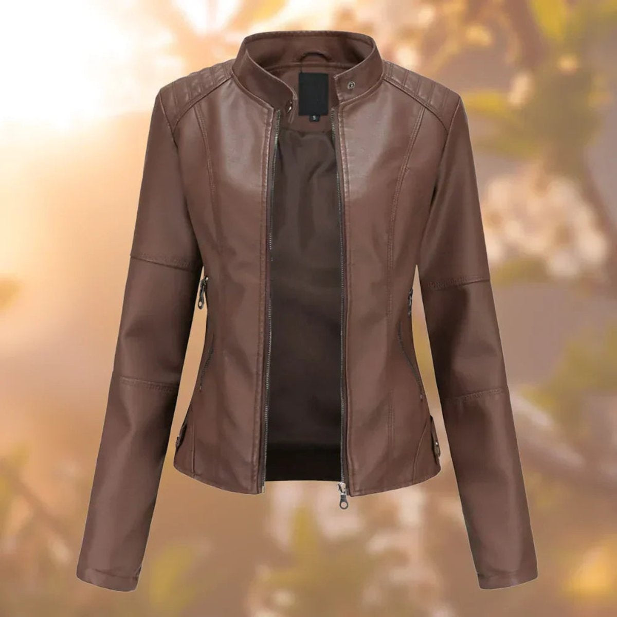 Amaya | Chaqueta Motera Mujer de Polipiel Slim Fit Cuello Mao