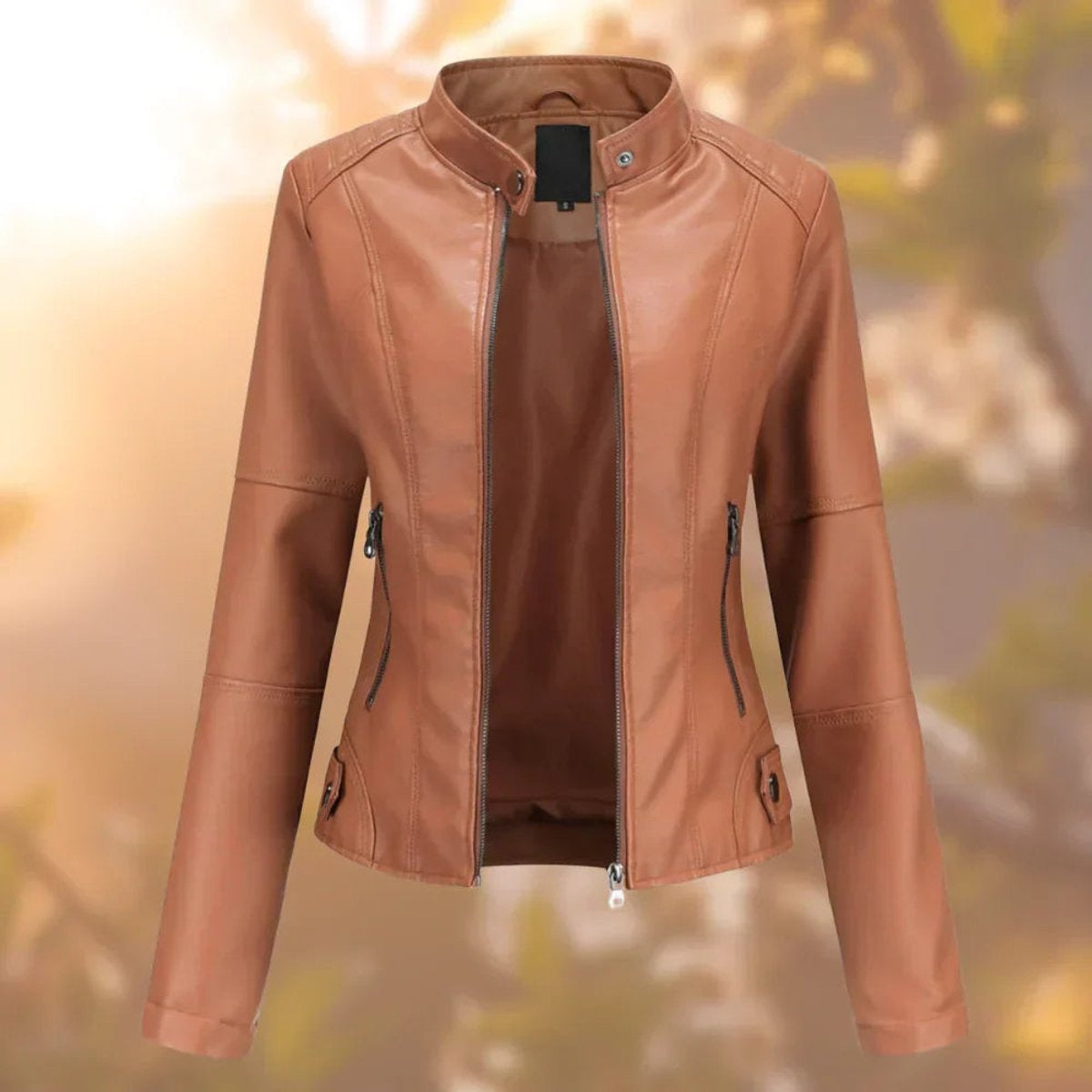 Amaya | Chaqueta Motera Mujer de Polipiel Slim Fit Cuello Mao