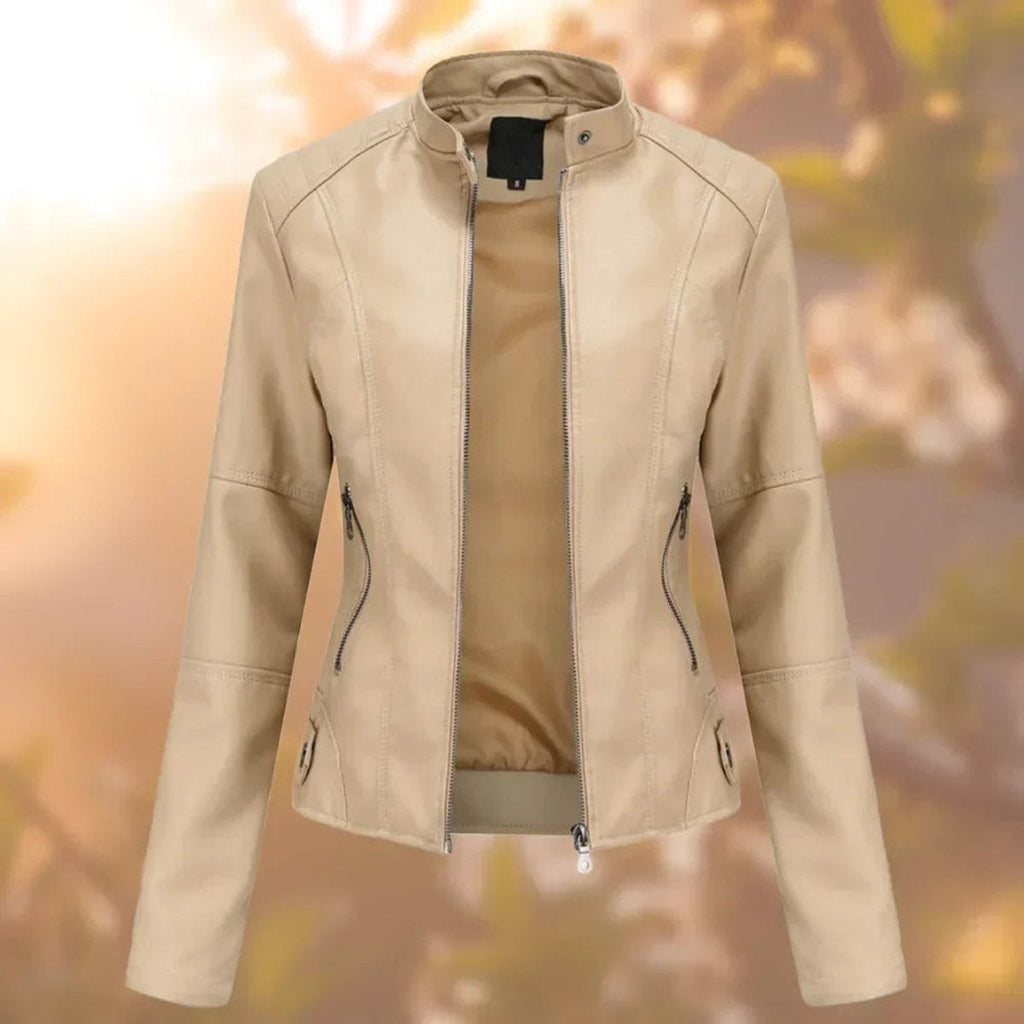 Amaya | Chaqueta Motera Mujer de Polipiel Slim Fit Cuello Mao