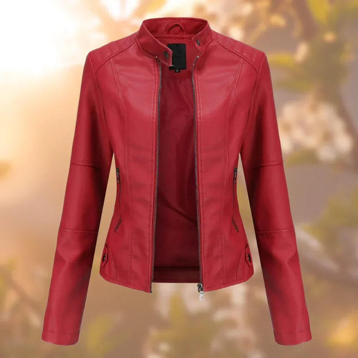 Amaya | Chaqueta Motera Mujer de Polipiel Slim Fit Cuello Mao