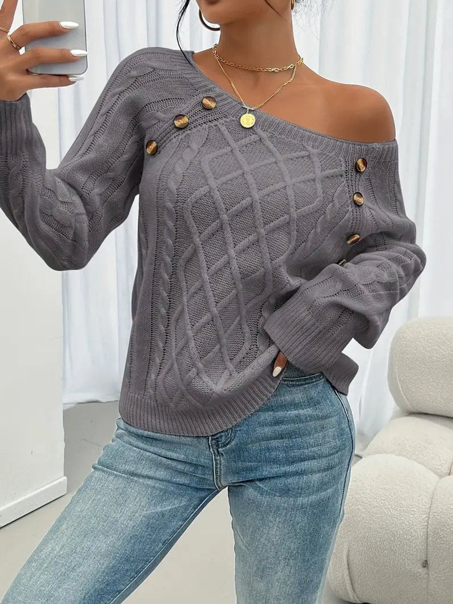 Marina | Jersey Fino de Punto Mujer Cuello Redondo Botones