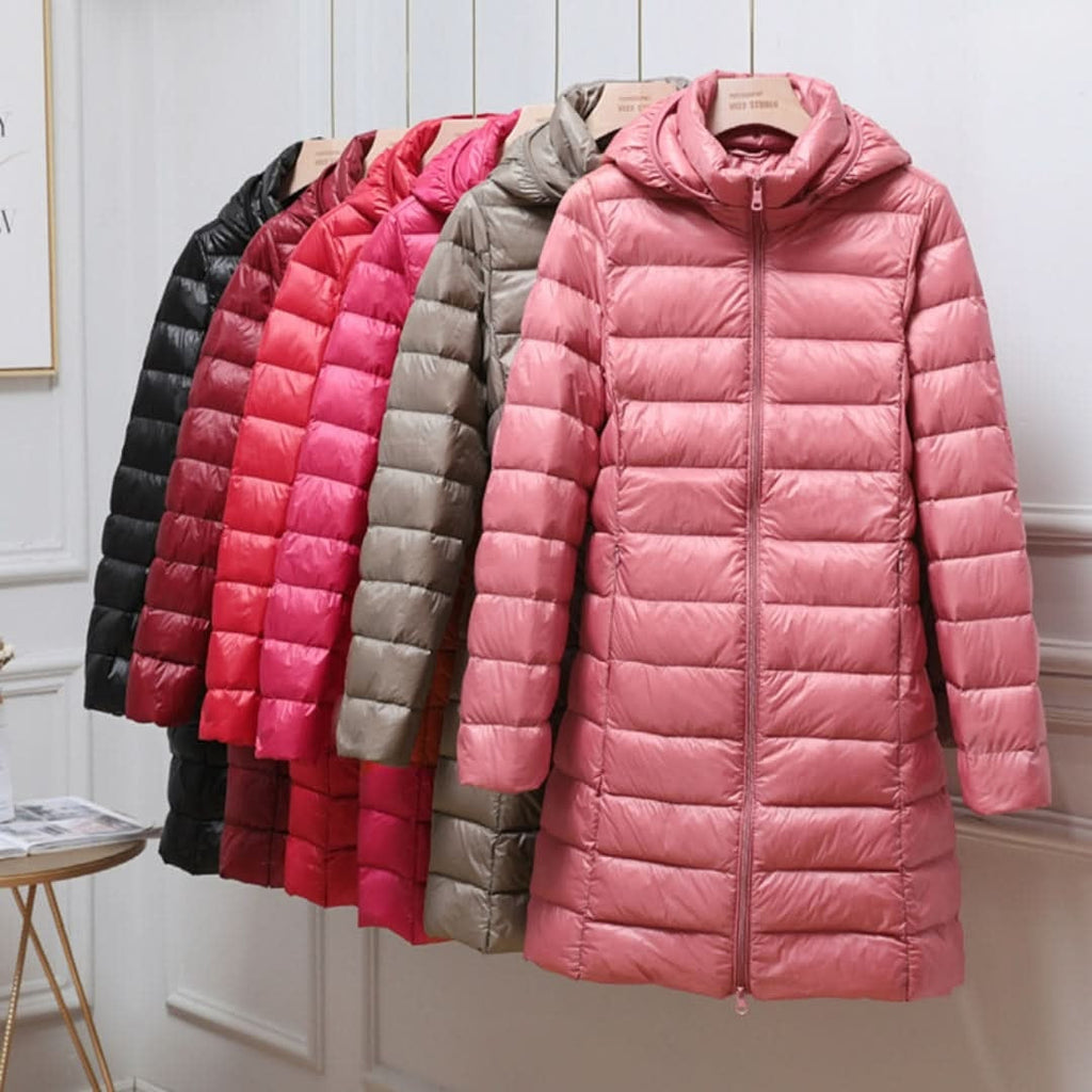 Raquel | Chaqueta de Plumas Larga Mujer con Capucha Acolchada