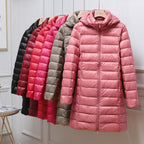 Raquel | Chaqueta de Plumas Larga Mujer con Capucha Acolchada