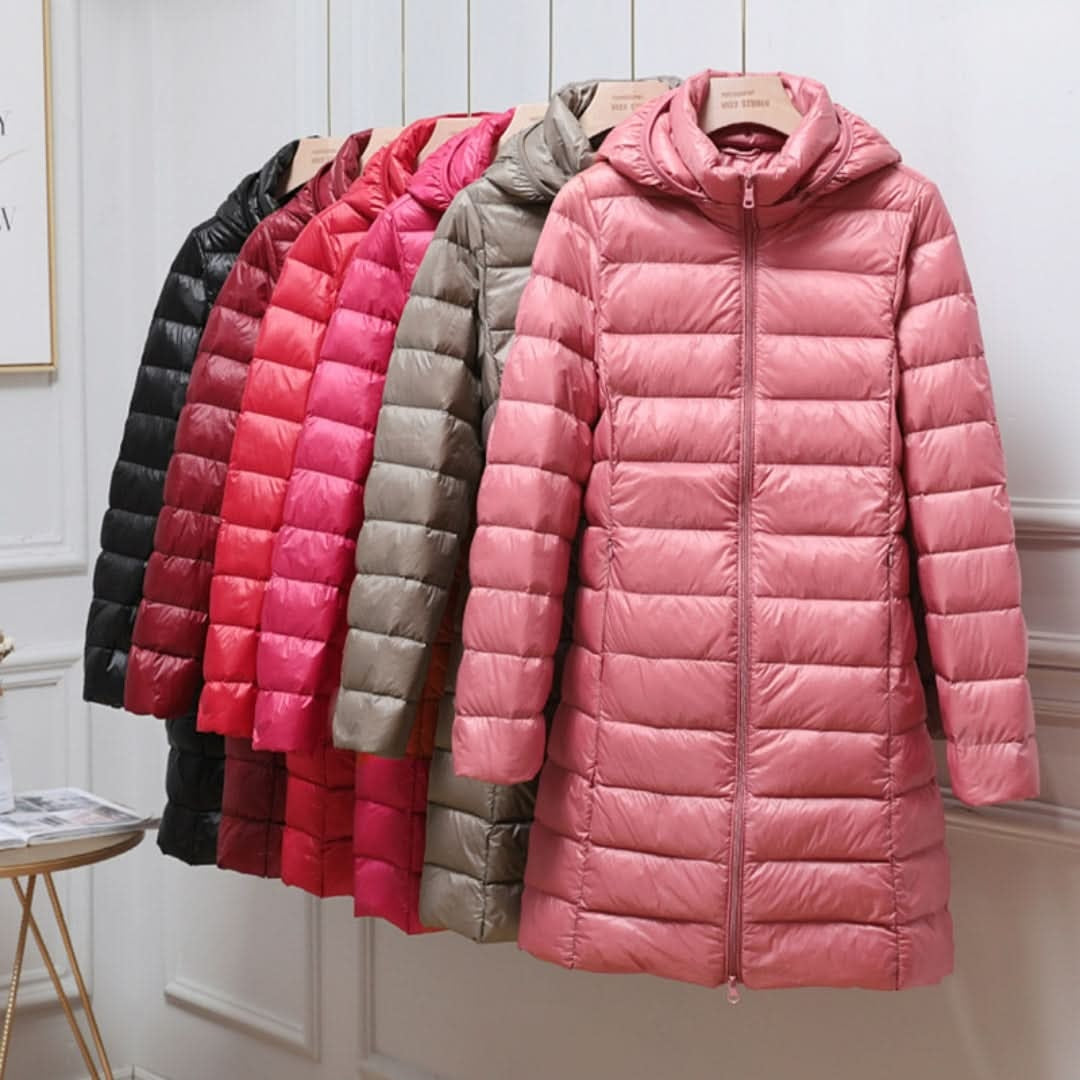 Raquel | Chaqueta de Plumas Larga Mujer con Capucha Acolchada