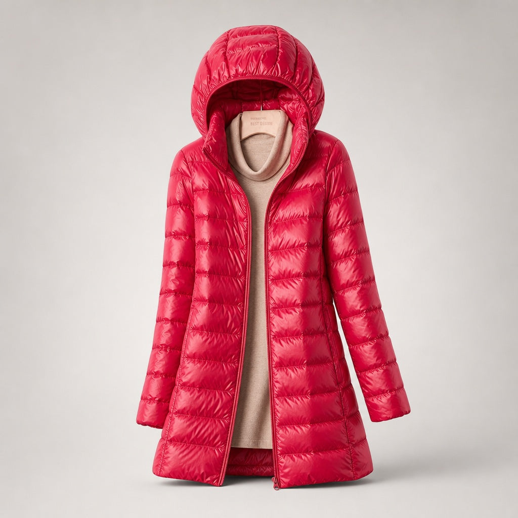 Raquel | Chaqueta de Plumas Larga Mujer con Capucha Acolchada