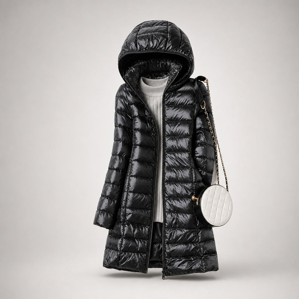 Raquel | Chaqueta de Plumas Larga Mujer con Capucha Acolchada