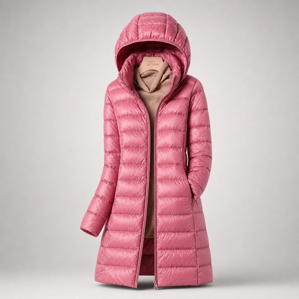 Raquel | Chaqueta de Plumas Larga Mujer con Capucha Acolchada