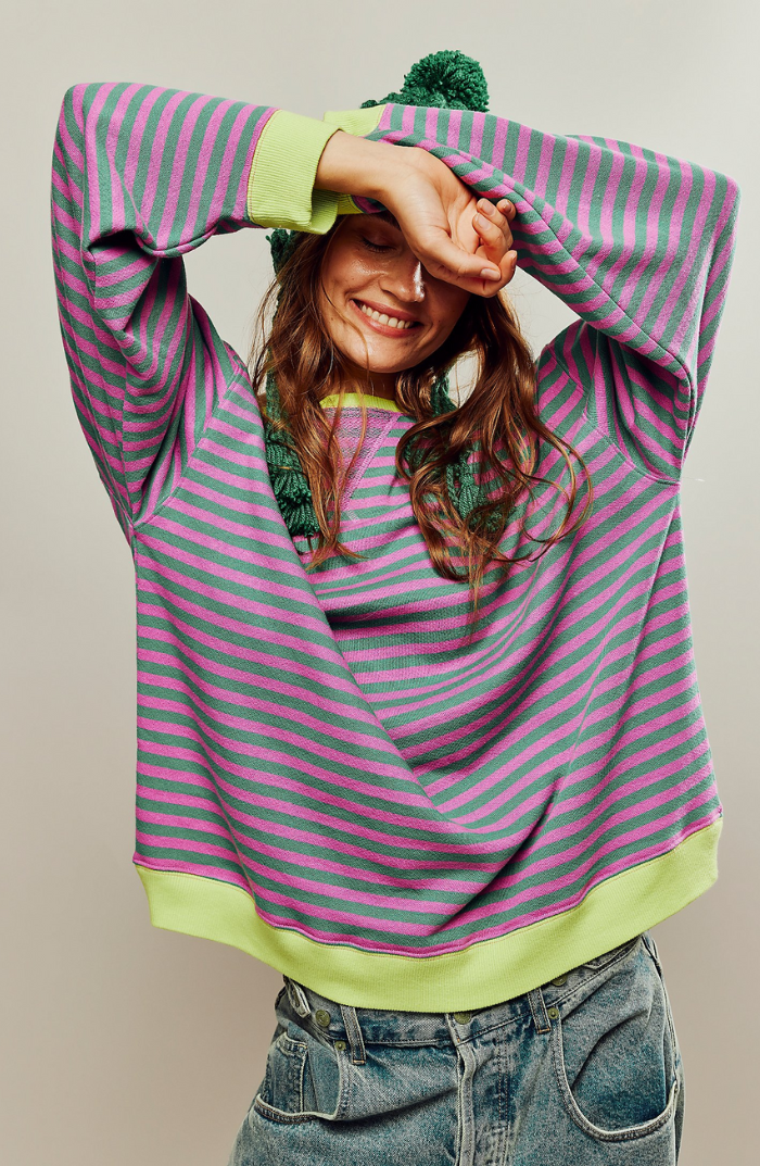 Irene | Sudadera a Rayas Oversize Mujer Cuello Redondo Manga Larga