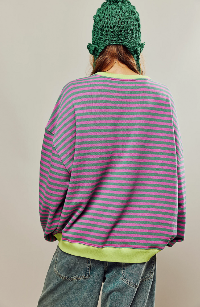 Irene | Sudadera a Rayas Oversize Mujer Cuello Redondo Manga Larga