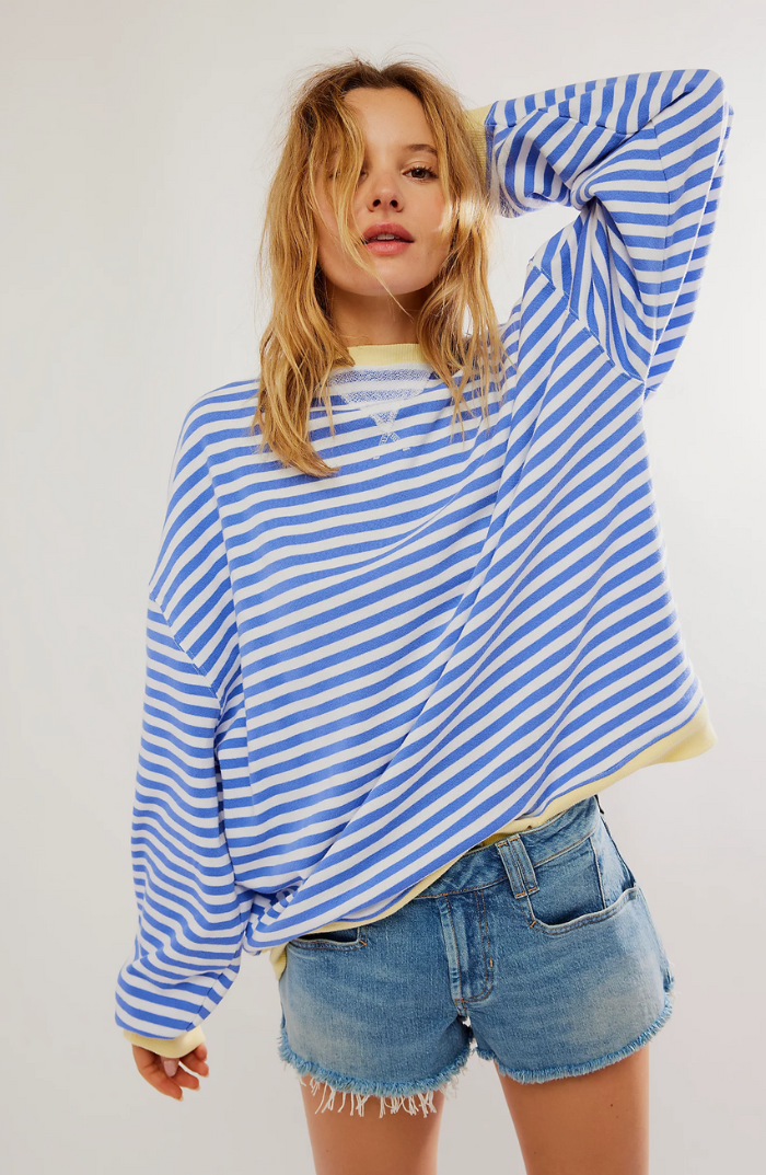 Irene | Sudadera a Rayas Oversize Mujer Cuello Redondo Manga Larga
