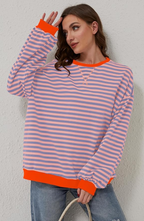 Irene | Sudadera a Rayas Oversize Mujer Cuello Redondo Manga Larga