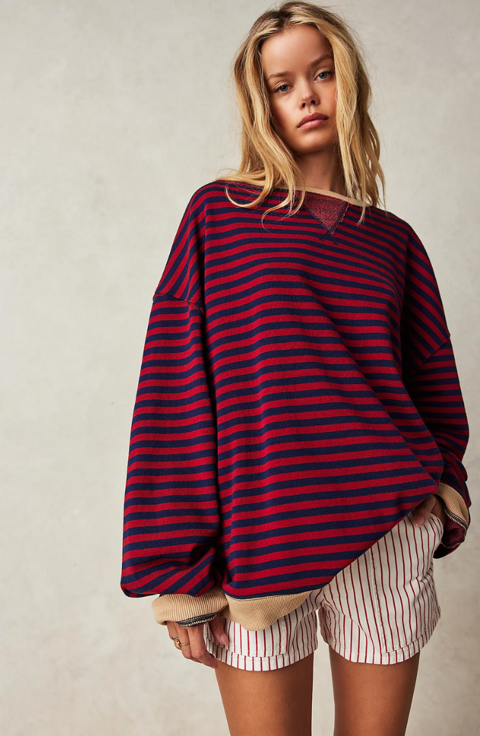 Irene | Sudadera a Rayas Oversize Mujer Cuello Redondo Manga Larga