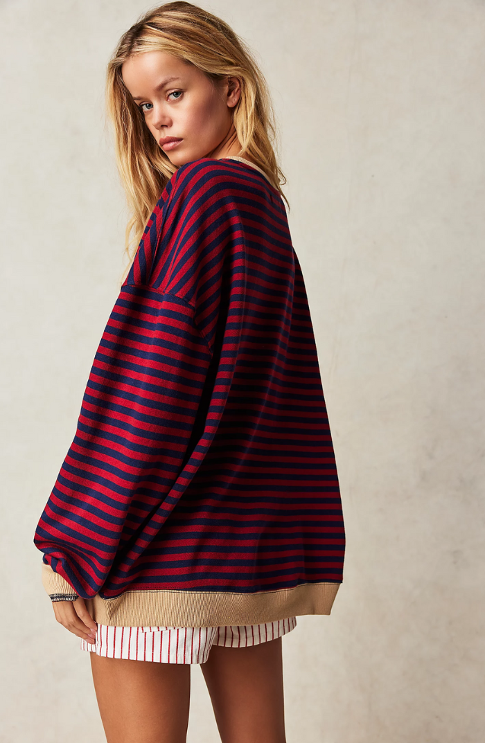 Irene | Sudadera a Rayas Oversize Mujer Cuello Redondo Manga Larga