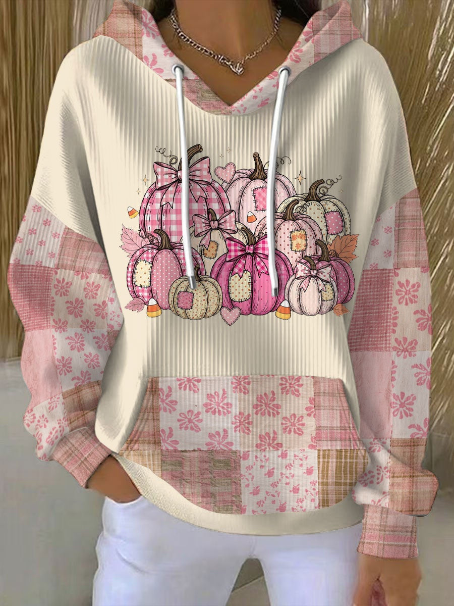 Verónica | Sudadera con Capucha Estampada Mujer Calabazas Patchwork