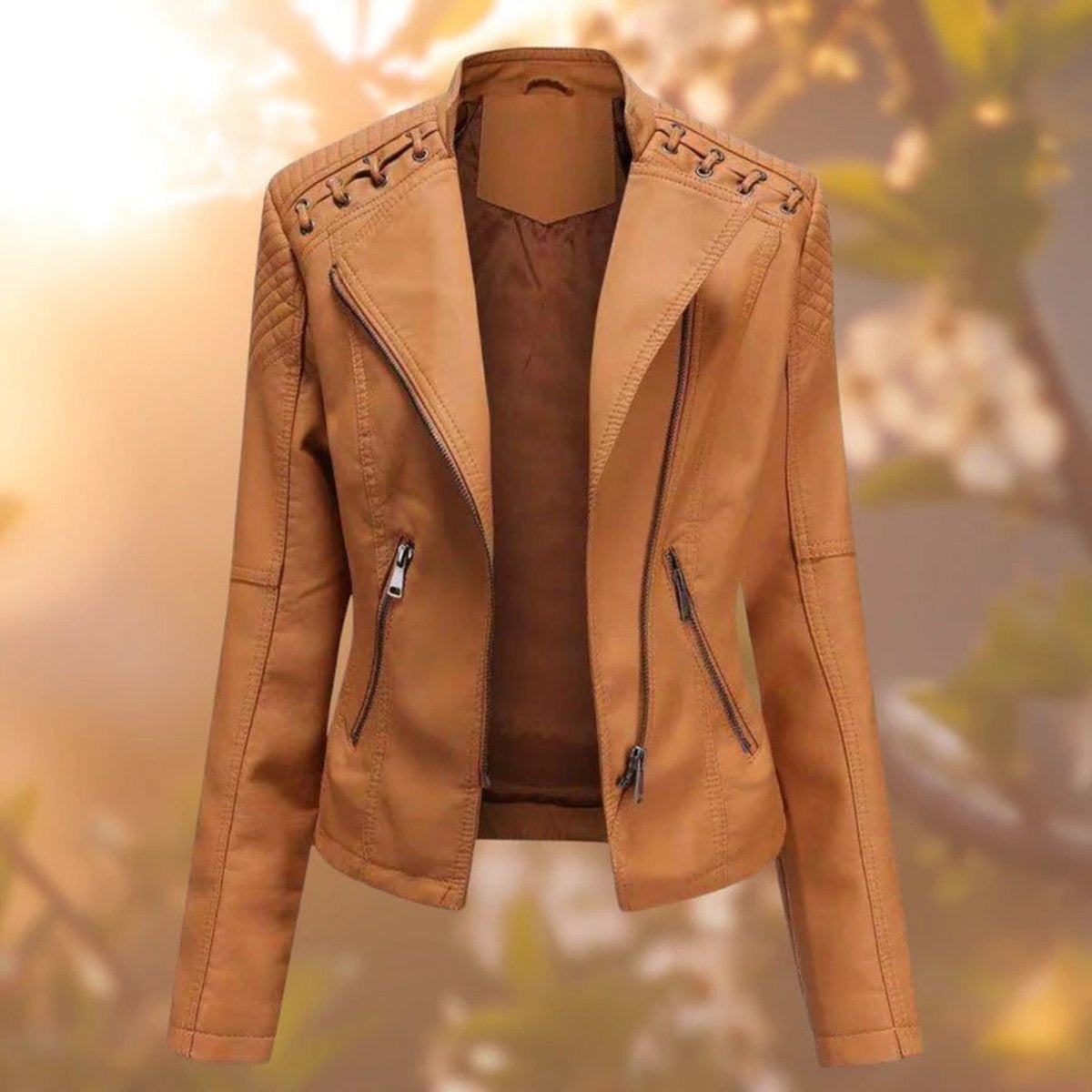 Wendy | Chaqueta Motera Mujer de Polipiel Cremallera Detalle Hombros