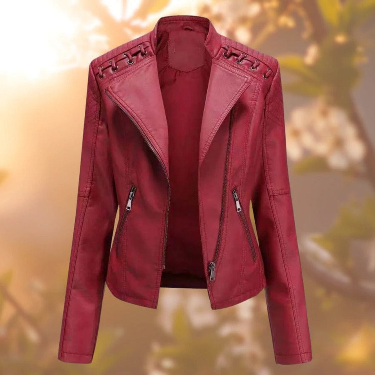 Wendy | Chaqueta Motera Mujer de Polipiel Cremallera Detalle Hombros