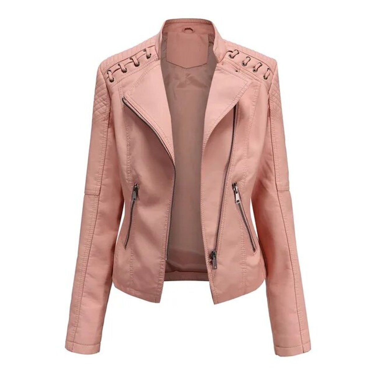 Wendy | Chaqueta Motera Mujer de Polipiel Cremallera Detalle Hombros