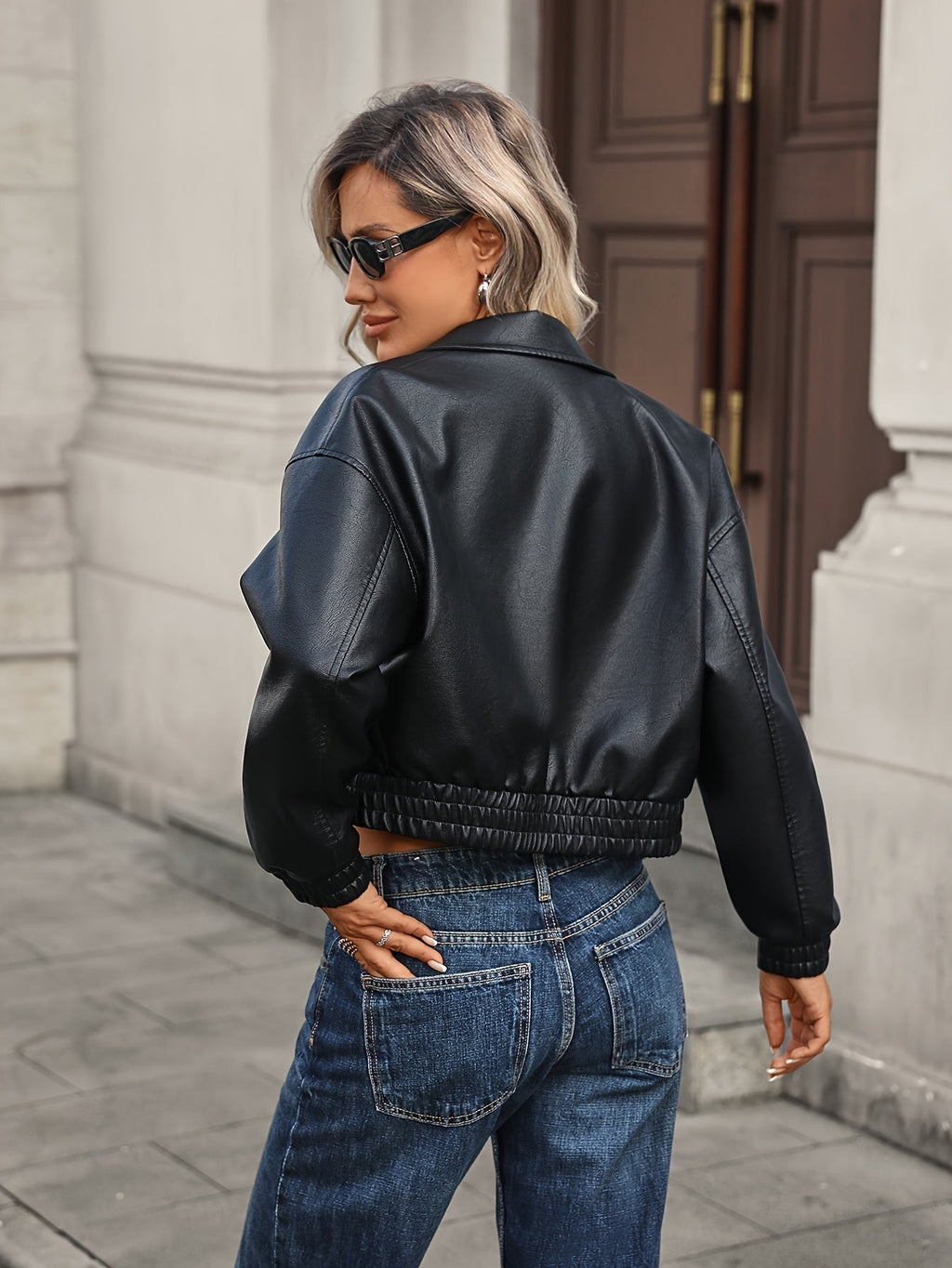 Flor | Chaqueta de Cuero Sintético Bomber Mujer Cremallera