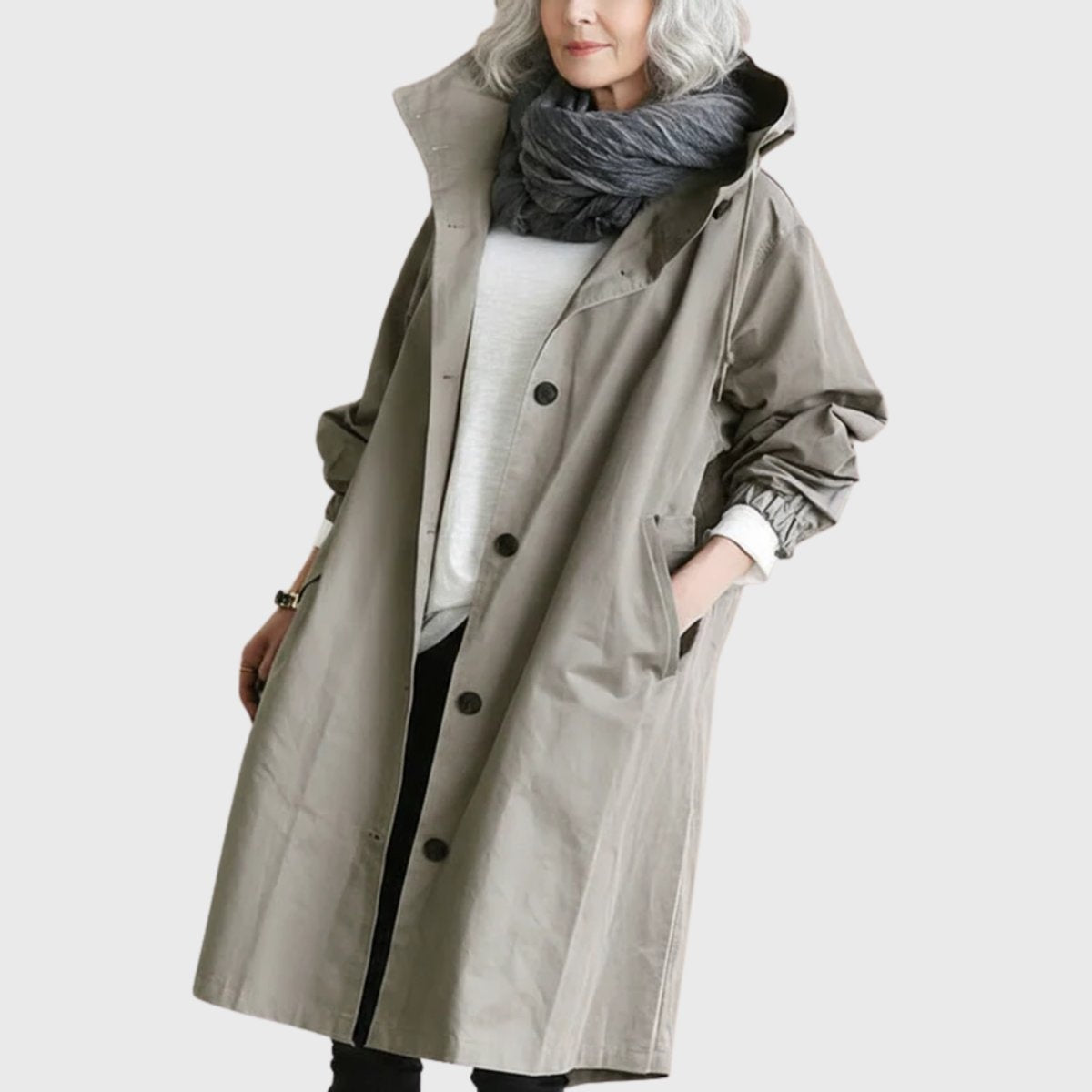 Andrea | Parka Impermeable Larga Mujer con Capucha Corte Amplio