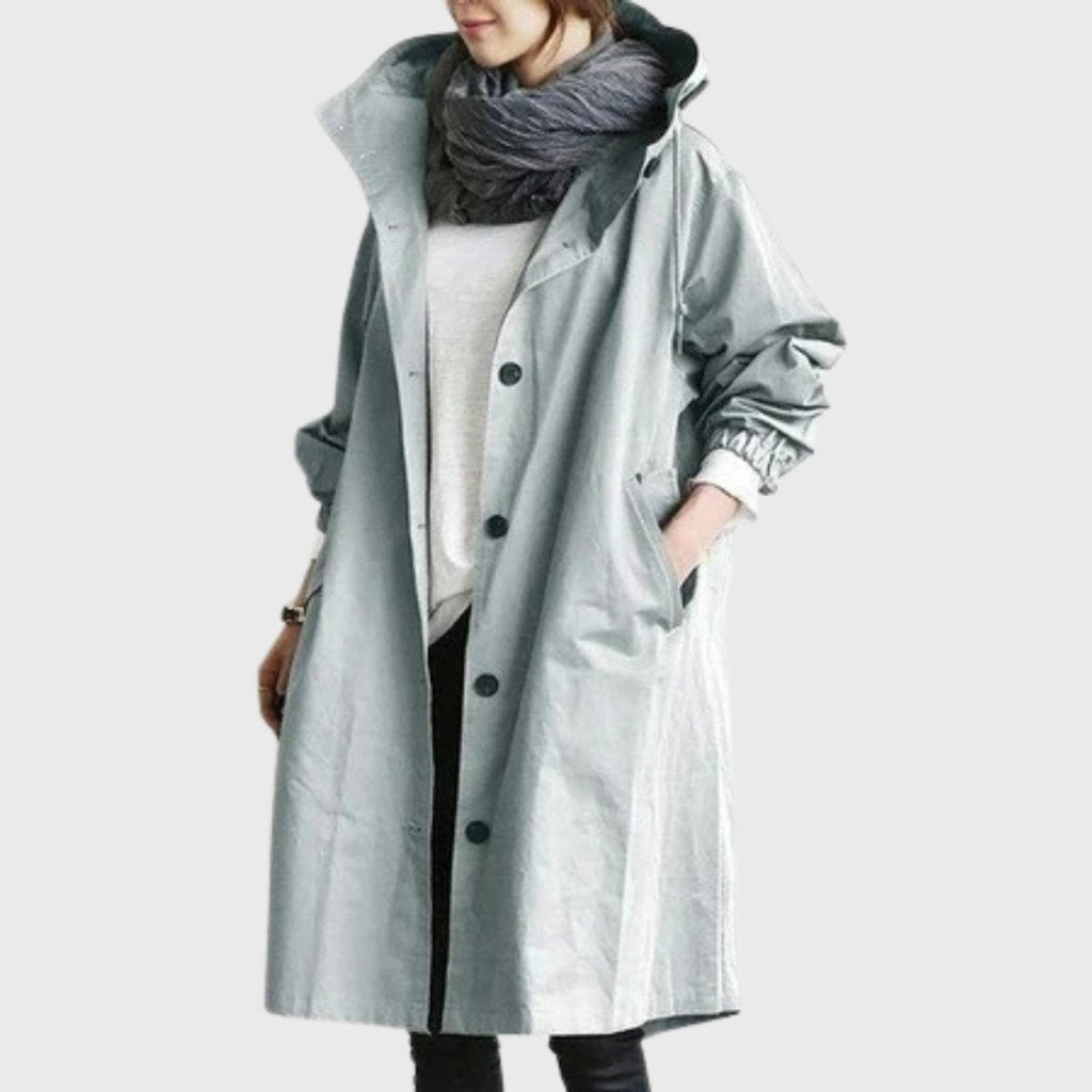 Andrea | Parka Impermeable Larga Mujer con Capucha Corte Amplio