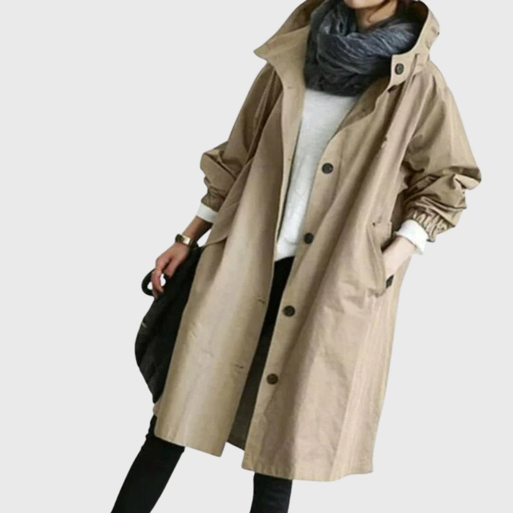 Andrea | Parka Impermeable Larga Mujer con Capucha Corte Amplio