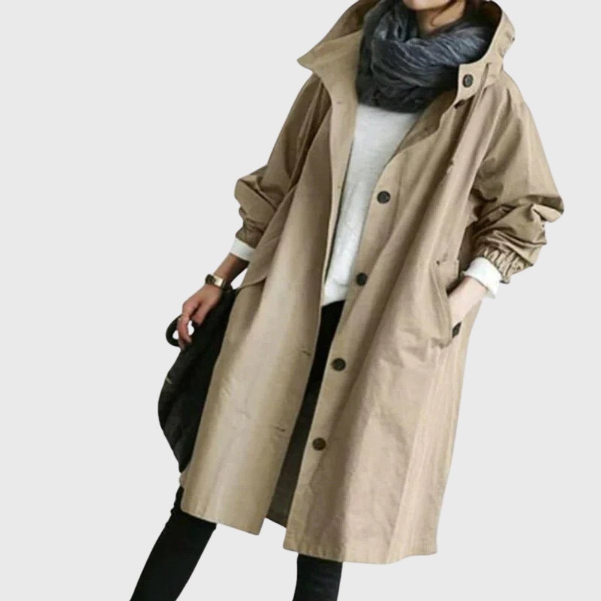 Andrea | Parka Impermeable Larga Mujer con Capucha Corte Amplio