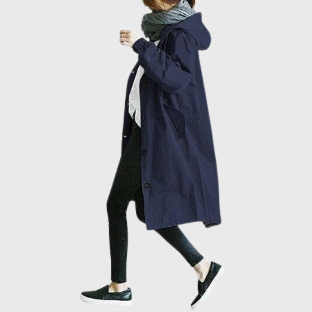 Andrea | Parka Impermeable Larga Mujer con Capucha Corte Amplio