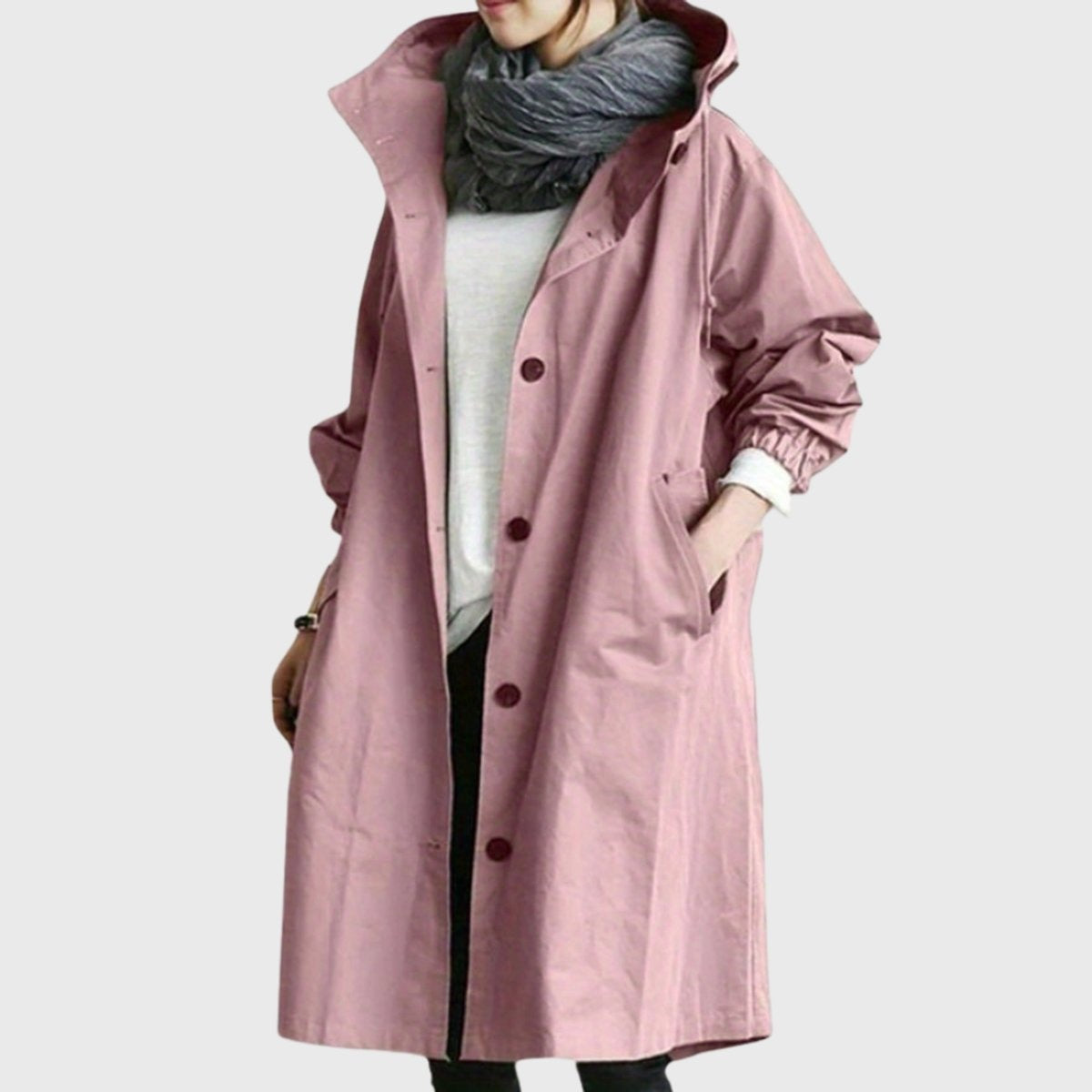 Andrea | Parka Impermeable Larga Mujer con Capucha Corte Amplio
