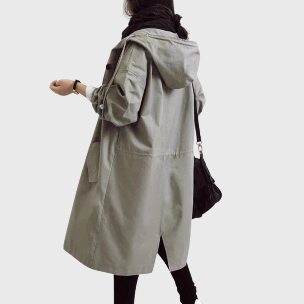 Andrea | Parka Impermeable Larga Mujer con Capucha Corte Amplio