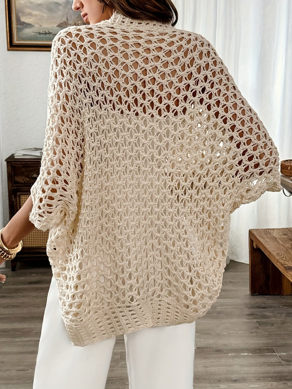 Pilar | Jersey Fino de Crochet Mujer Calado Manga Murciélago