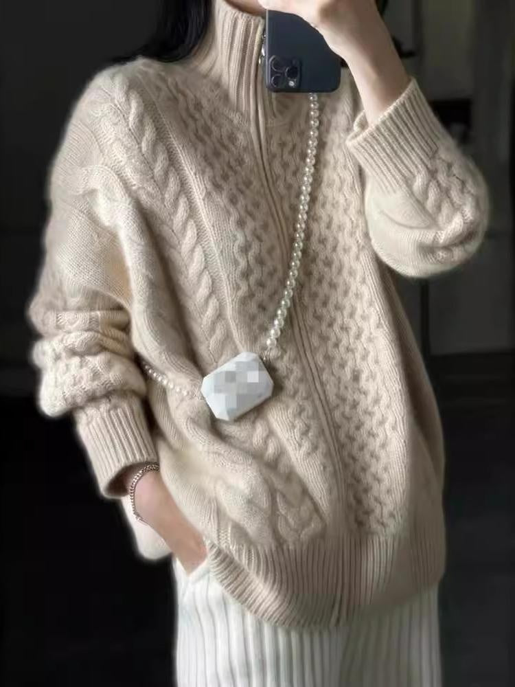 Andrea | Jersey de Punto con Trenzas Mujer Cremallera Oversize