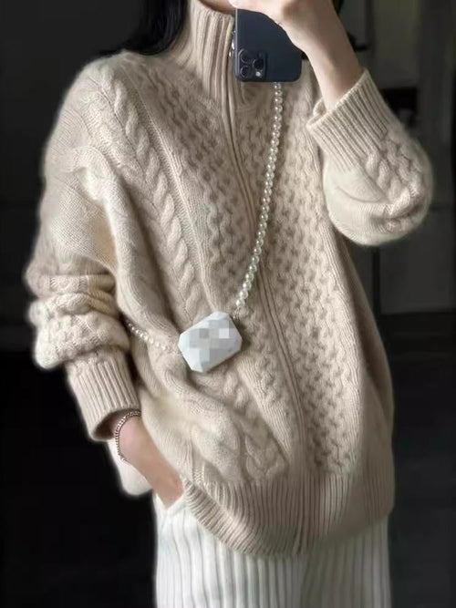 Andrea | Jersey de Punto con Trenzas Mujer Cremallera Oversize