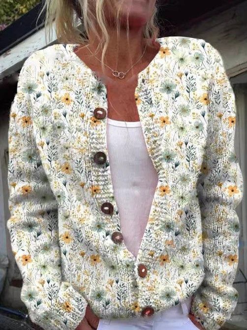 Soraya | Chaqueta de Punto Estampado Floral Mujer Manga Larga