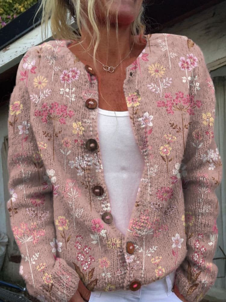 Soraya | Chaqueta de Punto Estampado Floral Mujer Manga Larga