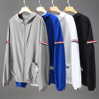Néstor | Varsity Jacket Hombre con Capucha Rayas Manga
