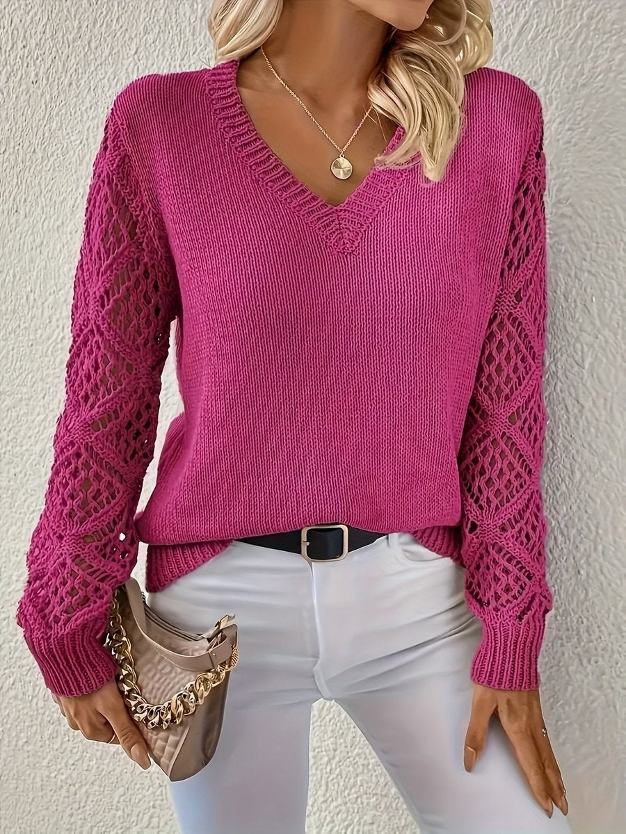 Blanca | Jersey Fino de Punto Mujer Escote V Manga Calada