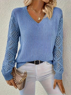 Blanca | Jersey Fino de Punto Mujer Escote V Manga Calada