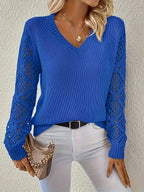 Blanca | Jersey Fino de Punto Mujer Escote V Manga Calada