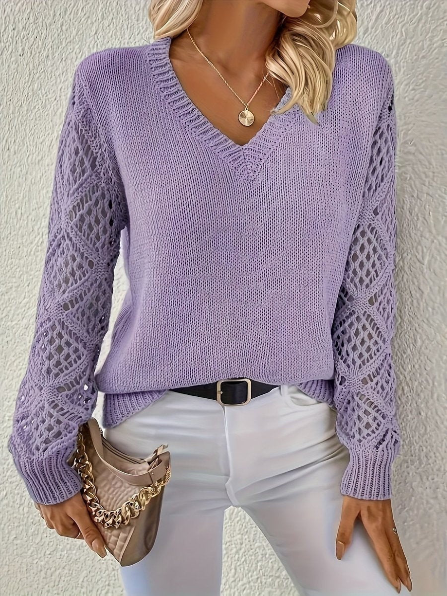 Blanca | Jersey Fino de Punto Mujer Escote V Manga Calada